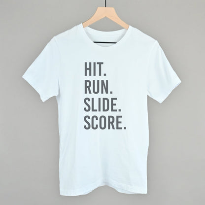Hit Run Slide Score Baseball graphic tee in White