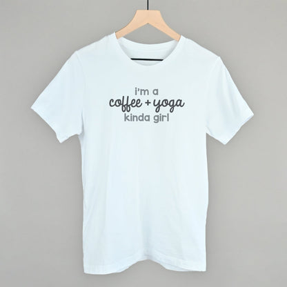 I'm A Coffee + Yoga Kinda Girl graphic tee in White