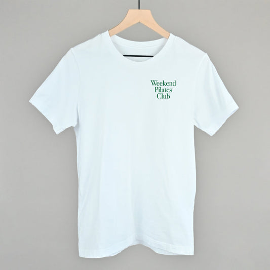 Weekend Pilates Club Minimalist graphic tee in White