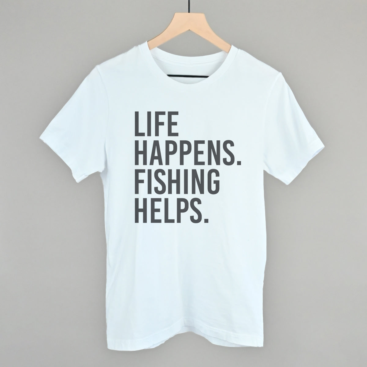 Life Happens Fishing Helps graphic tee in White
