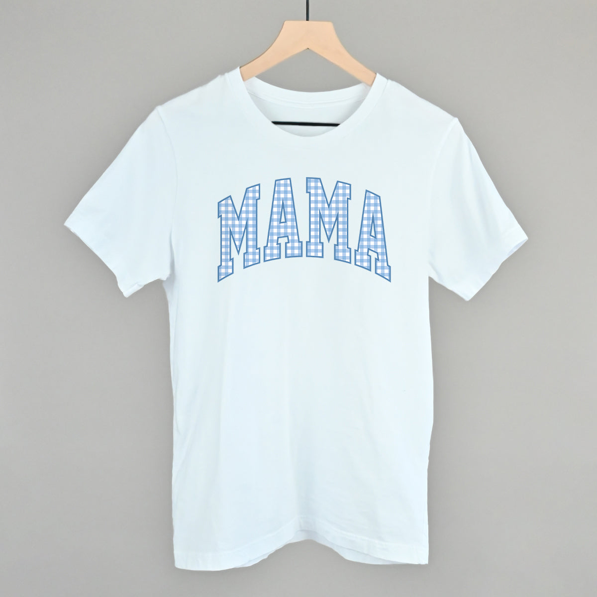 Mama Blue Gingham graphic tee in White
