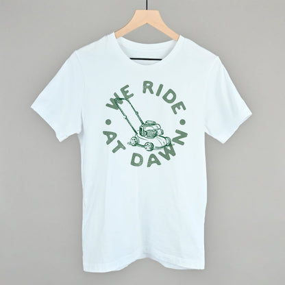 We Ride At Dawn Lawn Mower graphic tee in White
