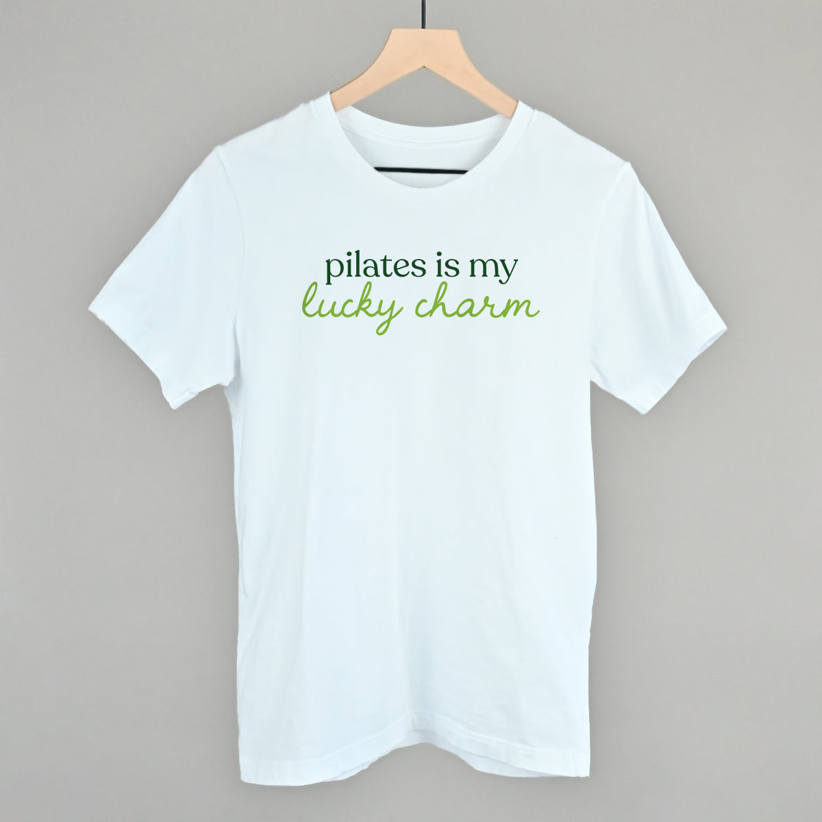 Pilates Is My Lucky Charm St. Patrick's Day graphic tee in White