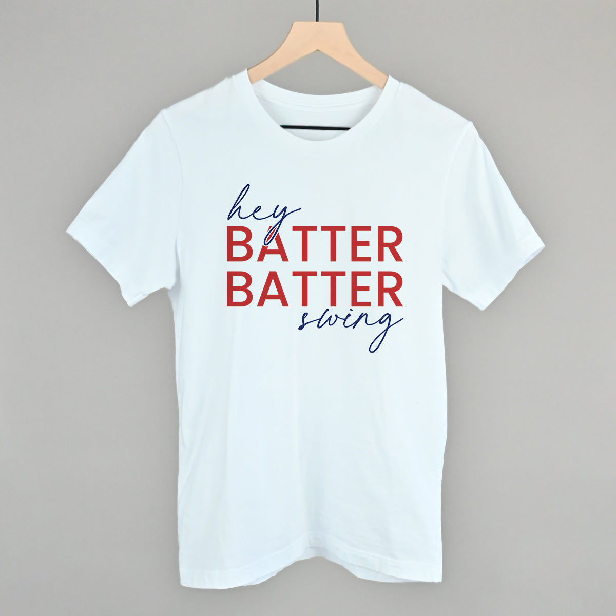 Hey Batter Batter Swing (Red + Navy) Funny T-Shirt in White – Ivy + Cloth
