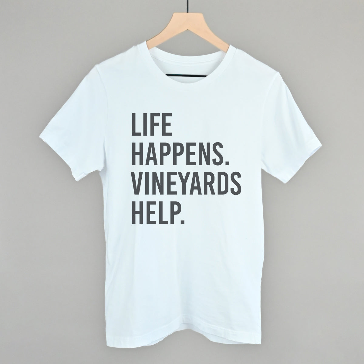 Life Happens Vineyards Help Wine graphic tee in White