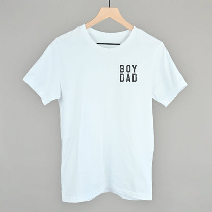 Boy Dad Block Letters (Left Chest) Funny T-Shirt in White – Ivy + Cloth