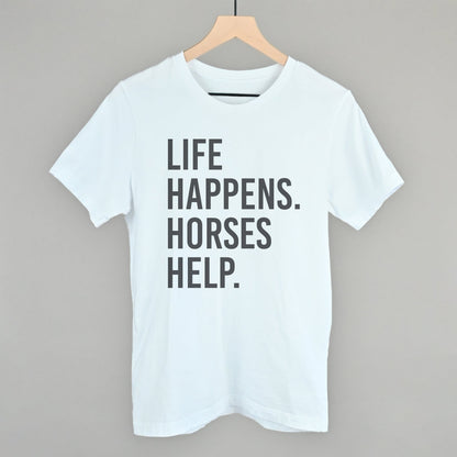 Life Happens Horses Help Horse Lover graphic tee in White
