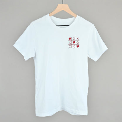 Tic Tac Toe Hearts Valentine's graphic tee in White