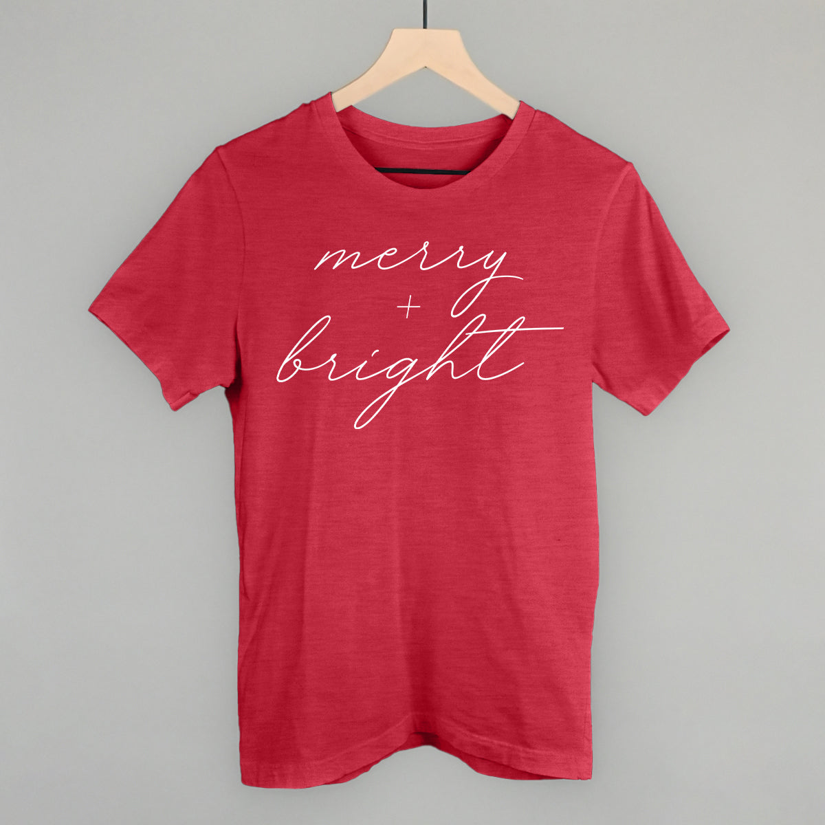 Merry And Bright White Script Funny Oversized Fleece Mockneck Sweatshirt in Heather Red – Ivy + Cloth