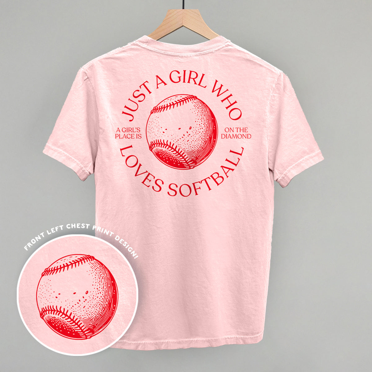 Just A Girl Who Loves Softball (Back Print) Funny Comfort Colors T-Shirt in Blossom – Ivy + Cloth