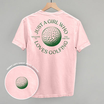 Just A Girl Who Loves Golfing (Back Print) Funny Comfort Colors T-Shirt in Blossom – Ivy + Cloth