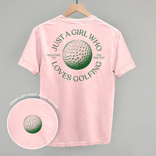 Just A Girl Who Loves Golfing (Back Print) Funny Comfort Colors T-Shirt in Blossom – Ivy + Cloth