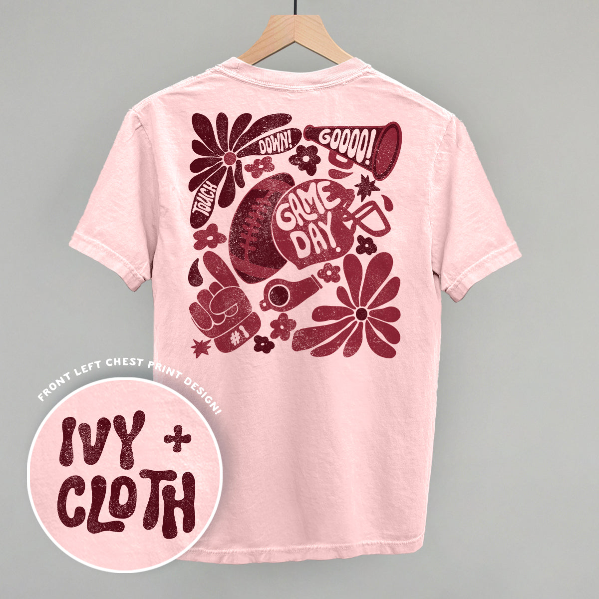Floral Game Day Football graphic top in Blossom