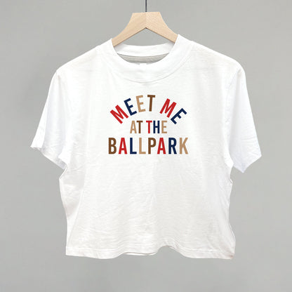 Meet Me At The Ballpark Baseball graphic boxy tee in White