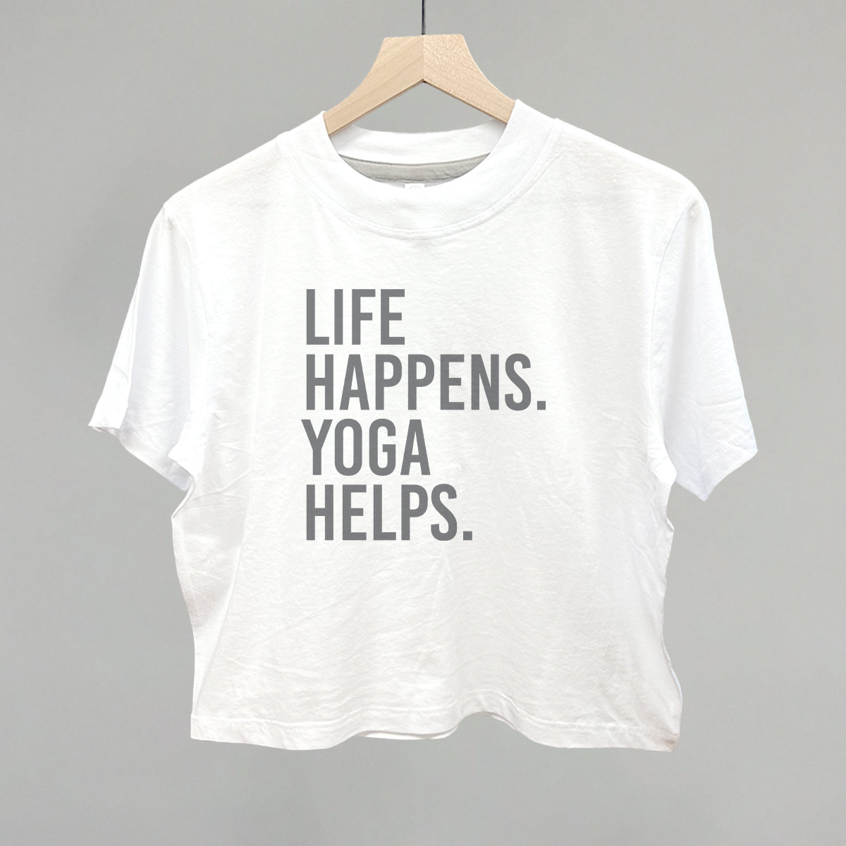 Life Happens Yoga Helps Funny Boxy T-Shirt in White – Ivy + Cloth