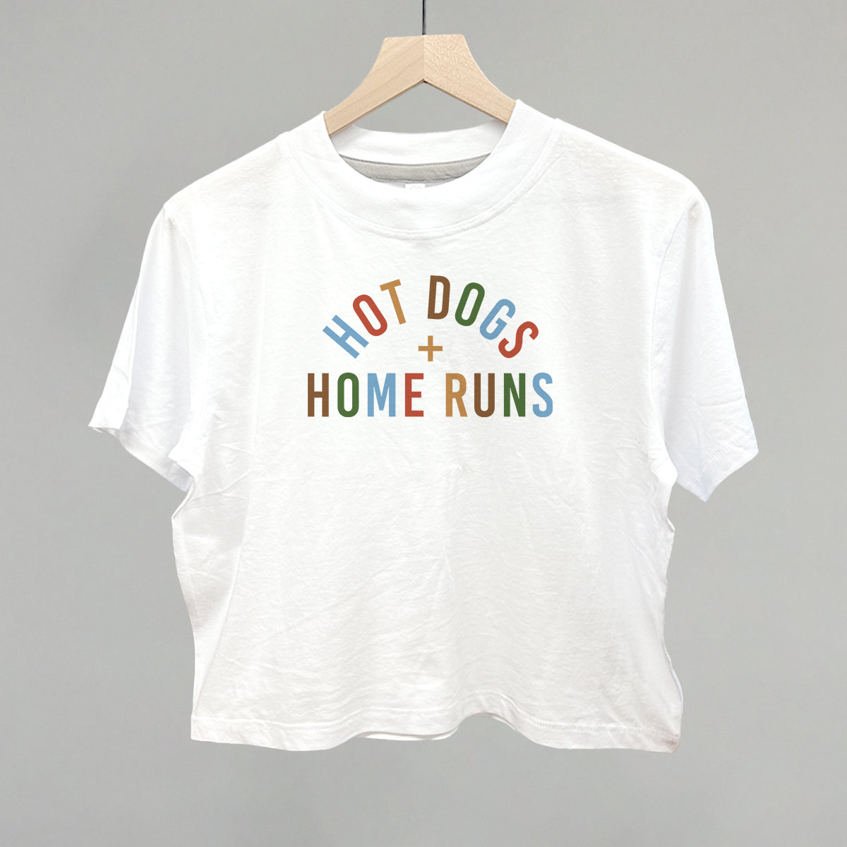 Hot Dogs and Home Runs Baseball graphic boxy tee in White