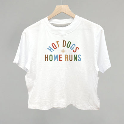 Hot Dogs and Home Runs Baseball graphic boxy tee in White