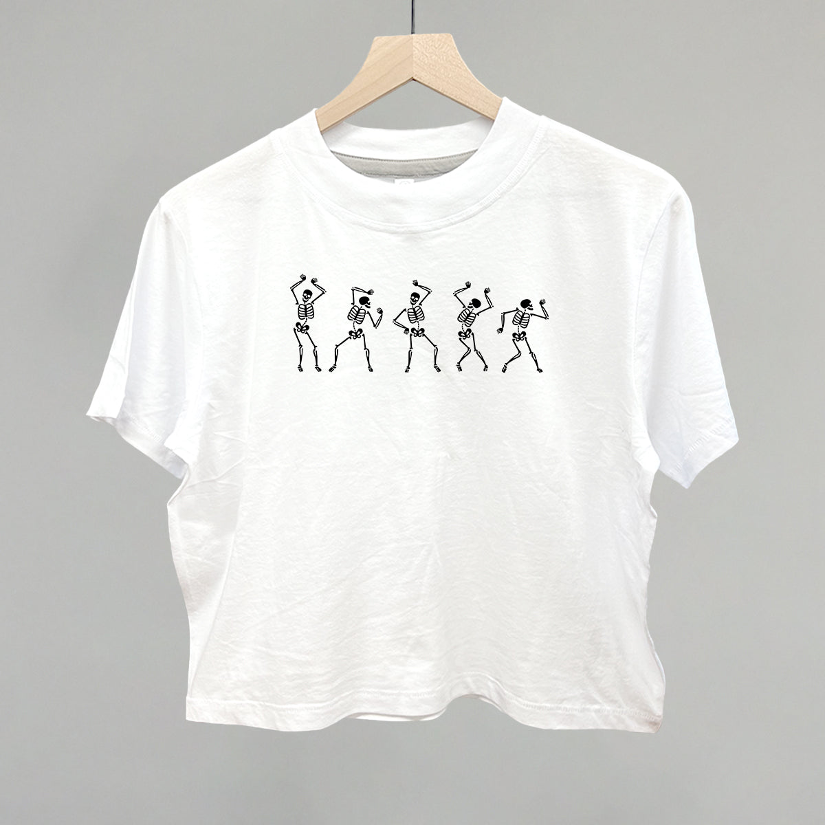 Dancing Skeletons Halloween graphic boxy tee in White