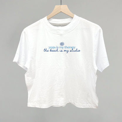 The Beach Is My Yoga Studio graphic boxy tee in White