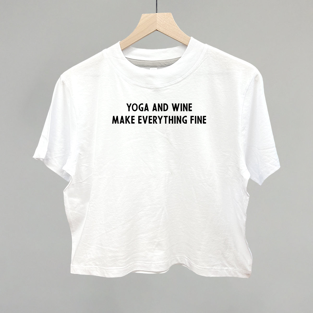 Yoga and Wine Make Everything Fine graphic boxy tee in White