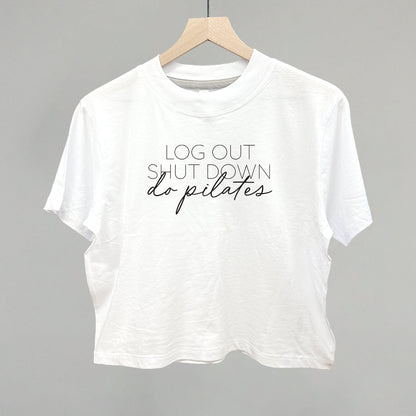 Log Out Shut Down Do Pilates Funny Boxy T-Shirt in White – Ivy + Cloth