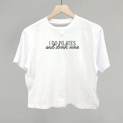 I Do Pilates and Drink Wine graphic boxy tee in White