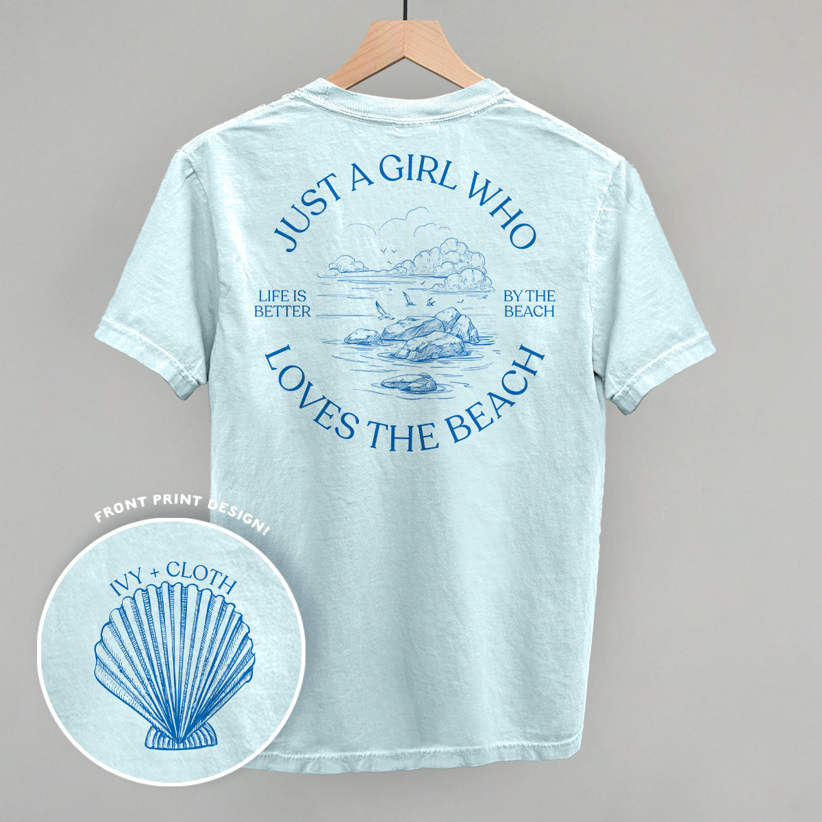 Just A Girl Who Loves The Beach graphic top in Chambray