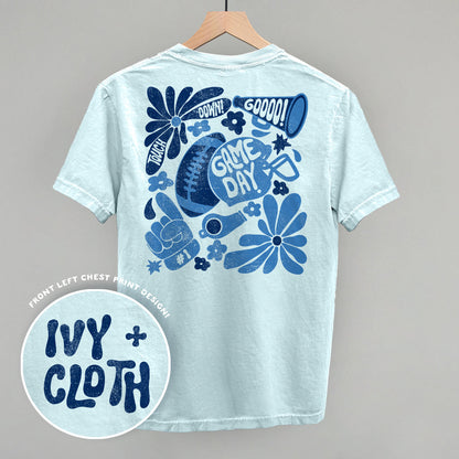 Floral Game Day Football graphic top in Chambray