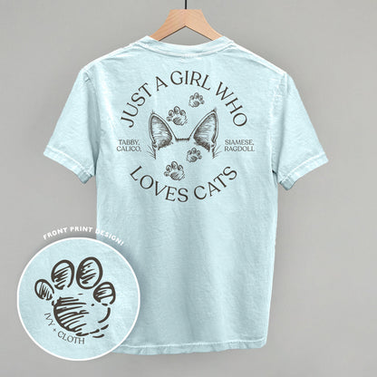 Just A Girl Who Loves Cats graphic top in Chambray