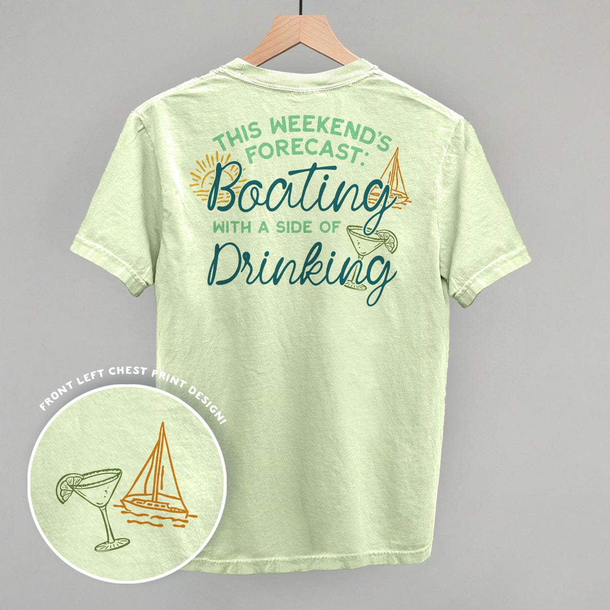 Weekend Forecast- Boating and Drinking (Back Print) Funny Comfort Colors T-Shirt in Chic Lime – Ivy + Cloth
