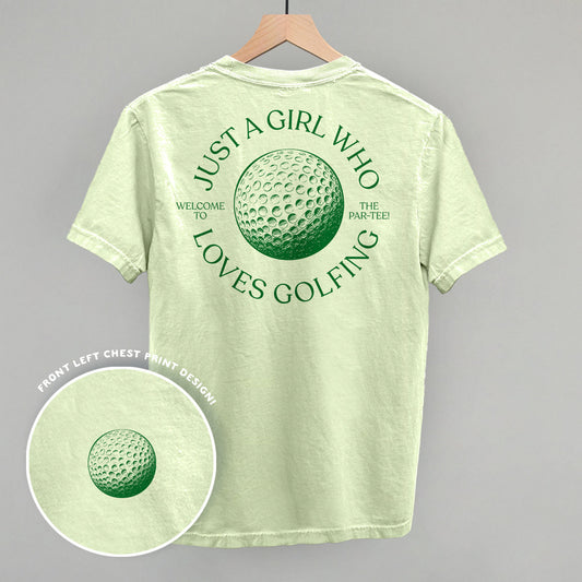 Just A Girl Who Loves Golfing (Back Print) Funny Comfort Colors T-Shirt in Chic Lime – Ivy + Cloth