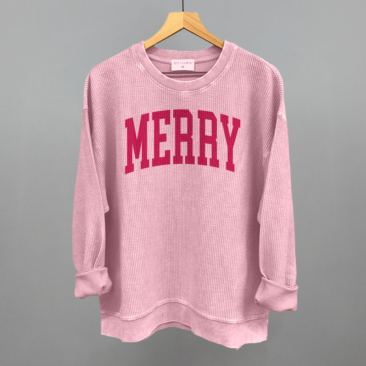 Merry Arch Funny Oversized Corded Crewneck Sweatshirt in Blossom Pink – Ivy + Cloth