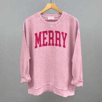Merry Arch Funny Oversized Corded Crewneck Sweatshirt in Blossom Pink – Ivy + Cloth
