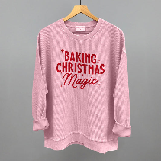 Baking Christmas Magic Funny Oversized Corded Crewneck Sweatshirt in Blossom Pink – Ivy + Cloth