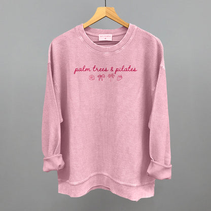 Palm Trees & Pilates (Pink) Funny Oversized Corded Crewneck Sweatshirt in Blossom Pink – Ivy + Cloth