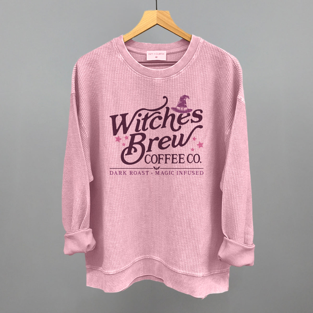 Witches Brew Coffee Co Funny Oversized Corded Crewneck Sweatshirt in Blossom Pink – Ivy + Cloth