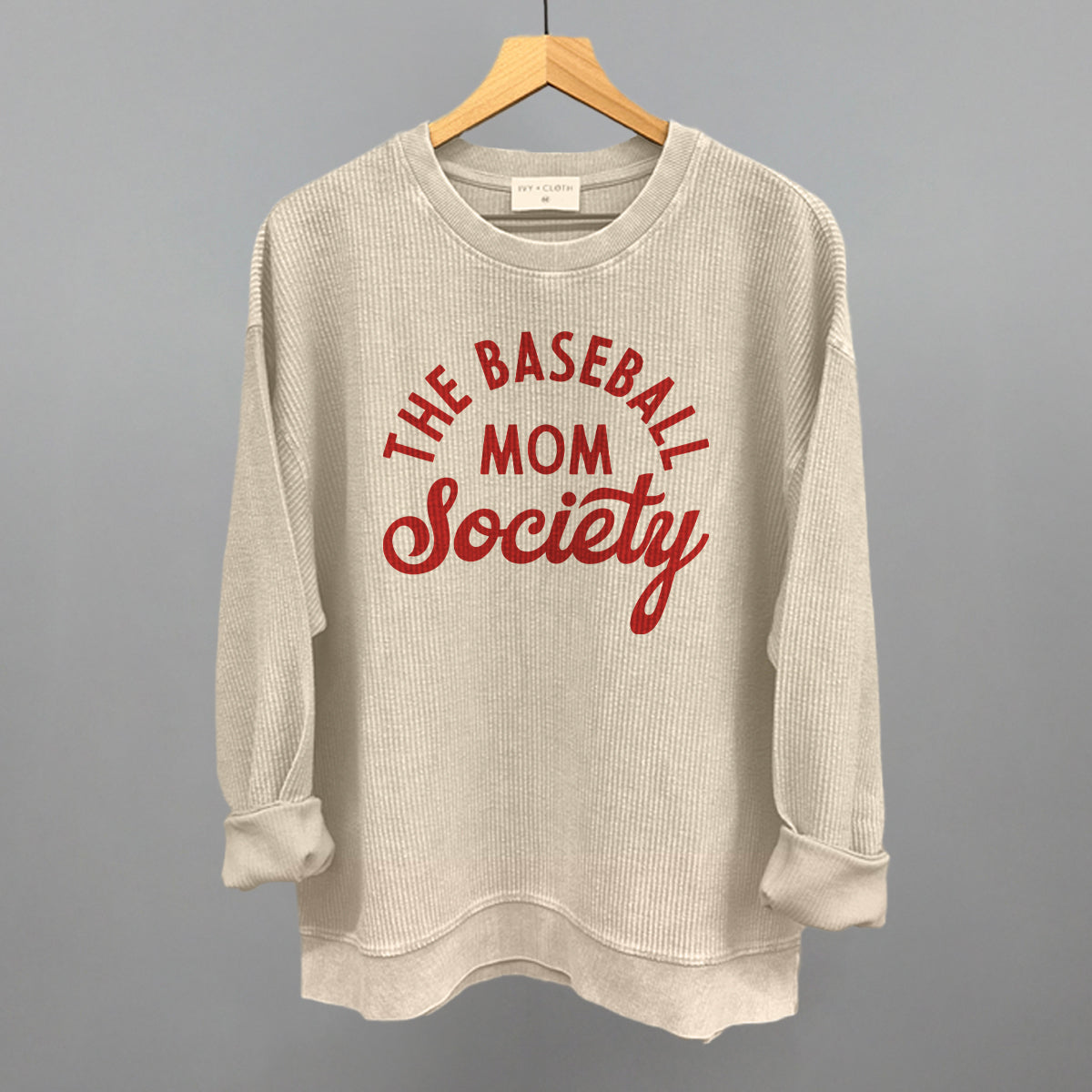 The Baseball Mom Society Funny Oversized Corded Crewneck Sweatshirt in Moonbeam – Ivy + Cloth