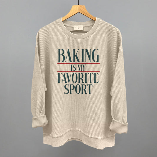 Baking Is My Favorite Sport graphic oversized corded crew in Moonbeam