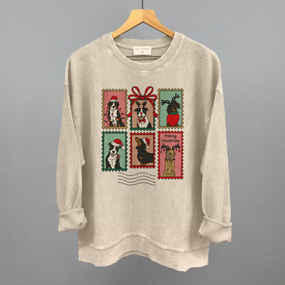 Dog Christmas Stamps Doodle Funny Oversized Corded Crewneck Sweatshirt in Moonbeam – Ivy + Cloth