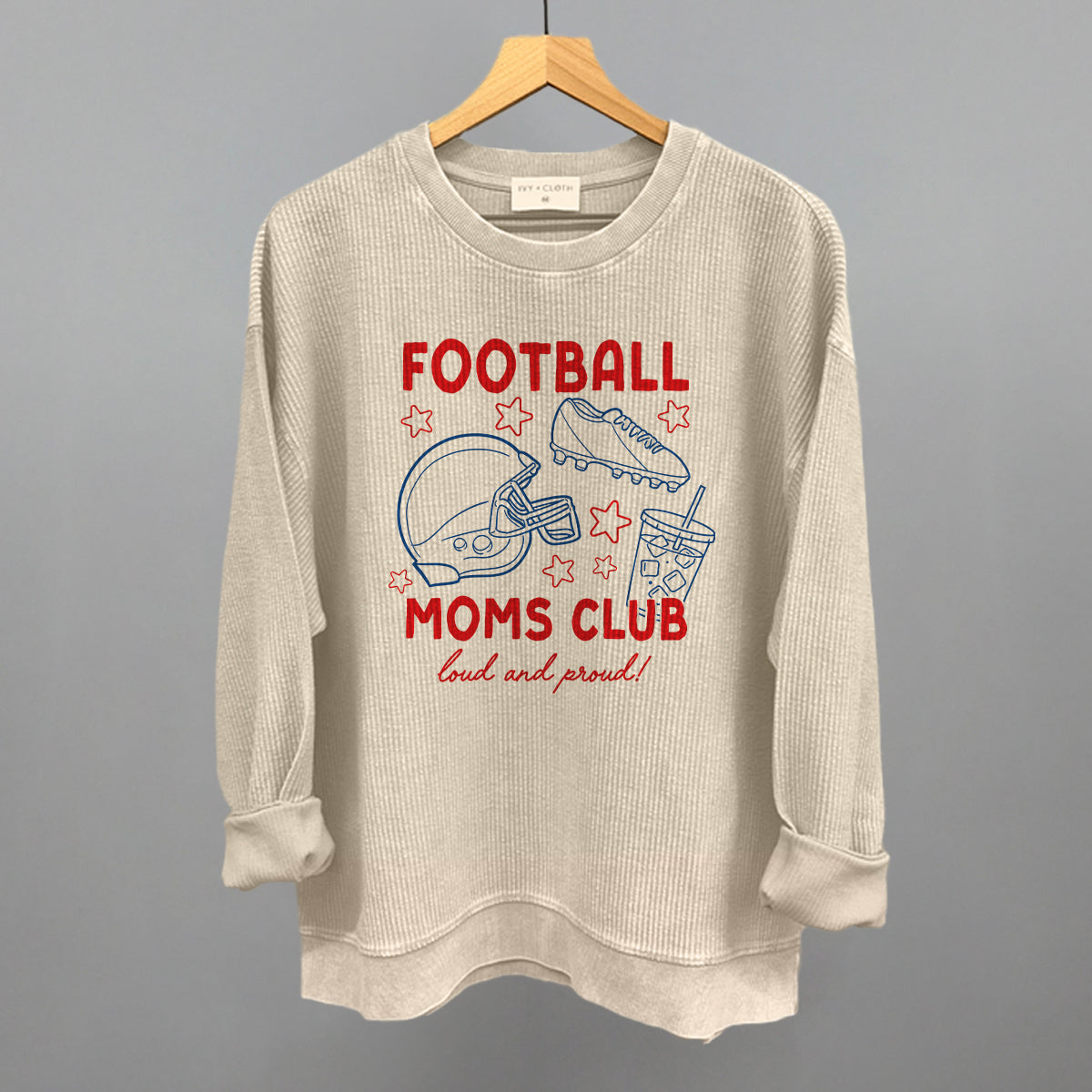 Football Moms Club Doodle Funny Oversized Corded Crewneck Sweatshirt in Moonbeam – Ivy + Cloth