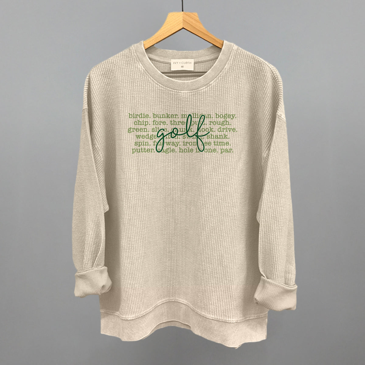 Golf Terms With Script Funny Oversized Corded Crewneck Sweatshirt in Moonbeam – Ivy + Cloth