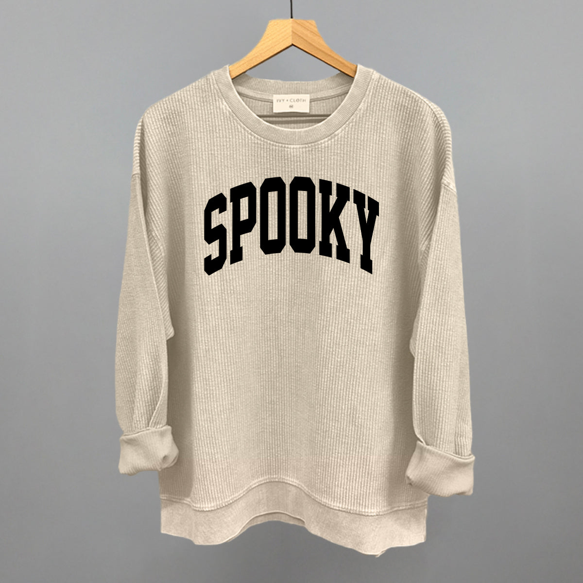 Spooky Halloween graphic oversized corded crew in Moonbeam