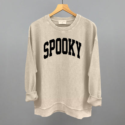 Spooky Halloween graphic oversized corded crew in Moonbeam