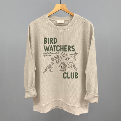Birdwatchers Club graphic oversized corded crew in Moonbeam
