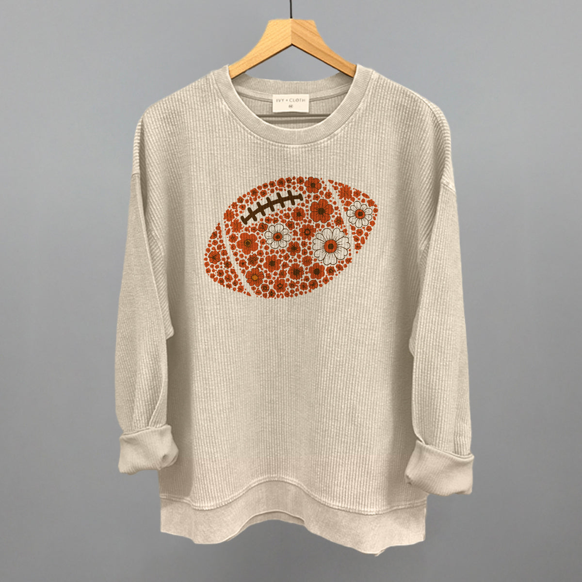Floral Football Orange Funny Oversized Corded Crewneck Sweatshirt in Moonbeam – Ivy + Cloth