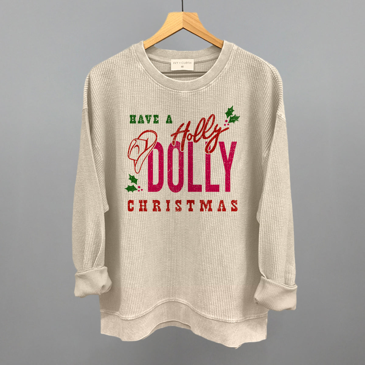 Holly Dolly Christmas Funny Oversized Corded Crewneck Sweatshirt in Moonbeam – Ivy + Cloth