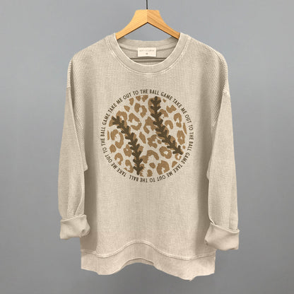 Take Me Out To The Ball Game (Leopard Baseball) Funny Oversized Corded Crewneck Sweatshirt in Moonbeam – Ivy + Cloth