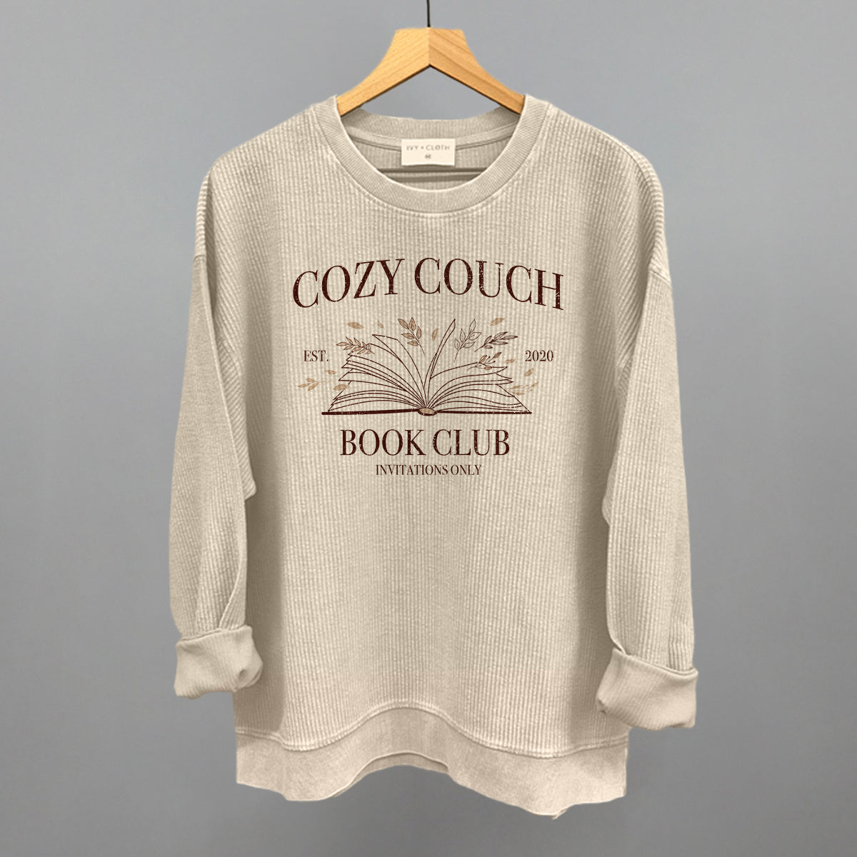 Cozy Couch Book Club Funny Oversized Corded Crewneck Sweatshirt in Moonbeam – Ivy + Cloth