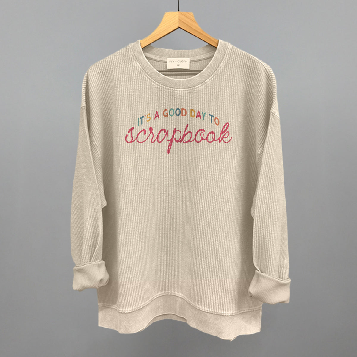 It's A Good Day To Scrapbook graphic oversized corded crew in Moonbeam