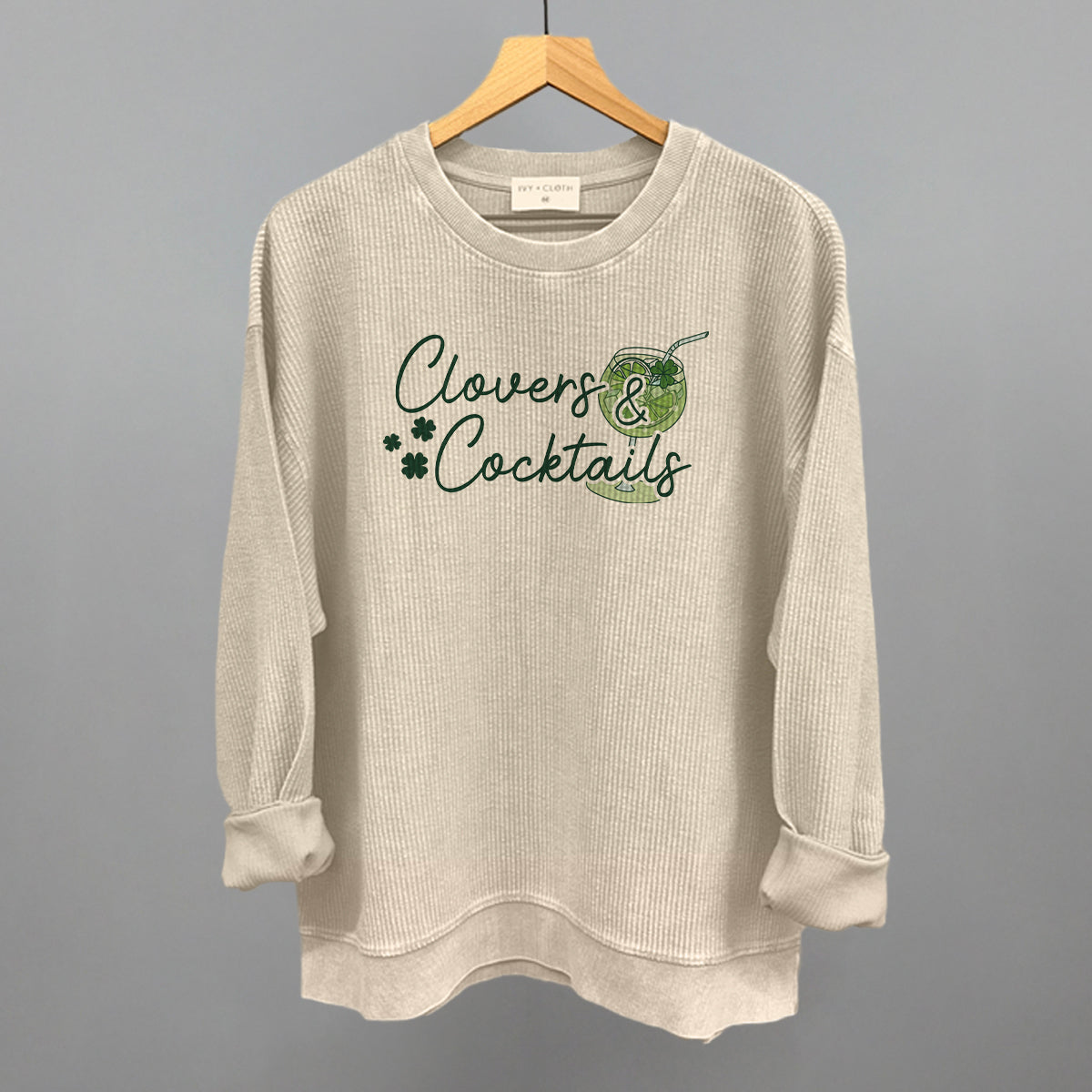 Clovers & Cocktails Funny Oversized Corded Crewneck Sweatshirt in Moonbeam – Ivy + Cloth
